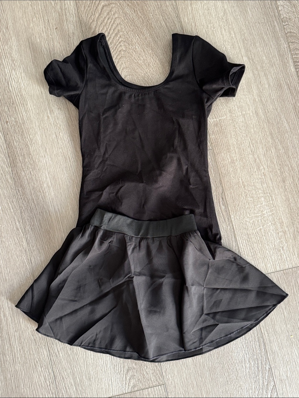 Stelle Black Short Scoop Neck Kids Bodysuit Dance Gymnastic Leotard & Skirt